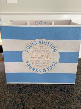 Louis Vuitton White Box & Shopping Bag with Blue and Gold Logo